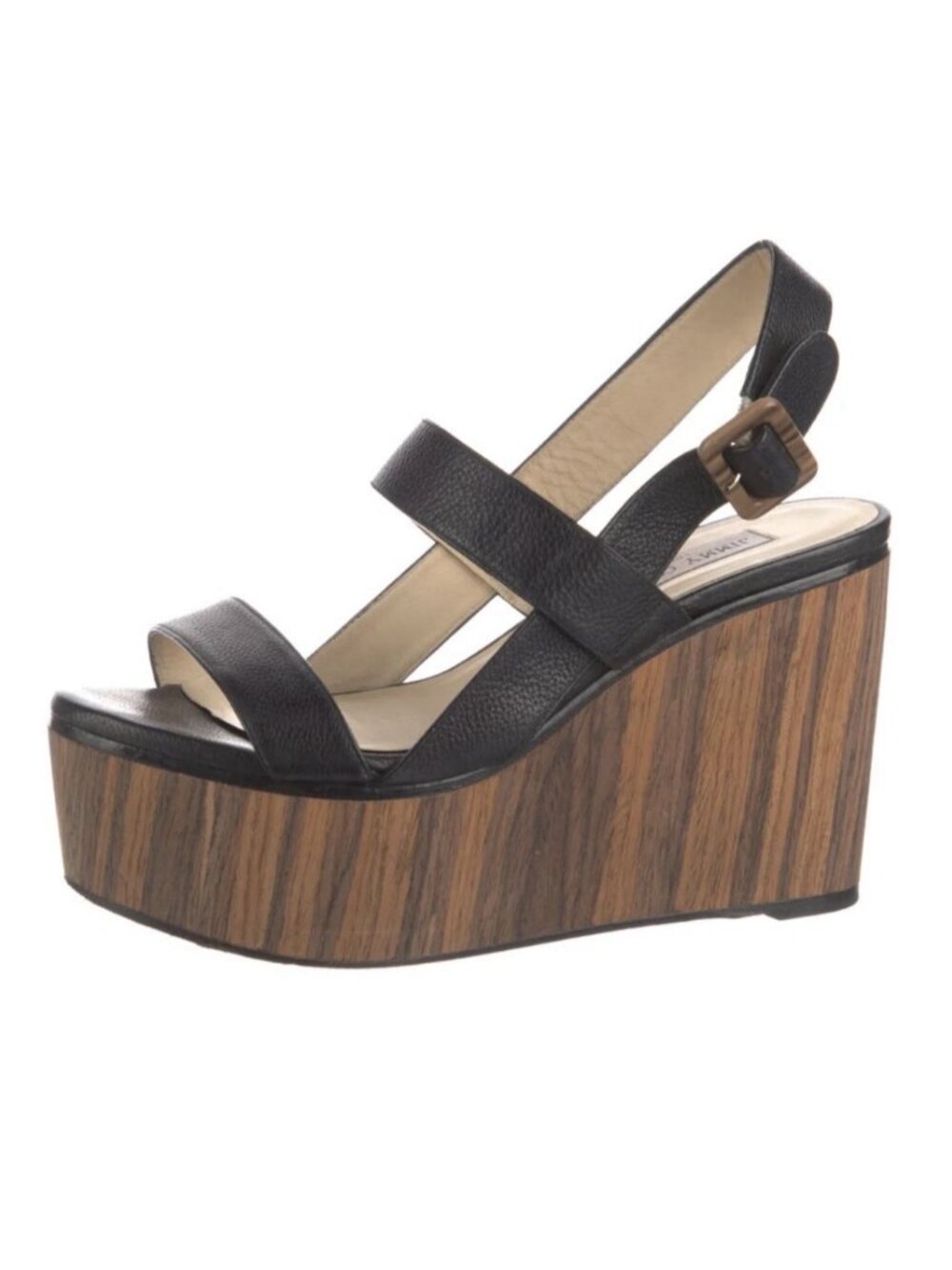 Jimmy Choo Nazli Black Leather Slingback Platform Wedge Sandals